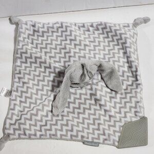 Booginhead Rabbit White Gray Chevron Stripes Teether Security Blanket 12"x11"